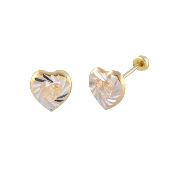 CZ Heart Stud Earrings 10k Yellow Gold Screwback 7mm Laser Cut Design - Jewelryland.com