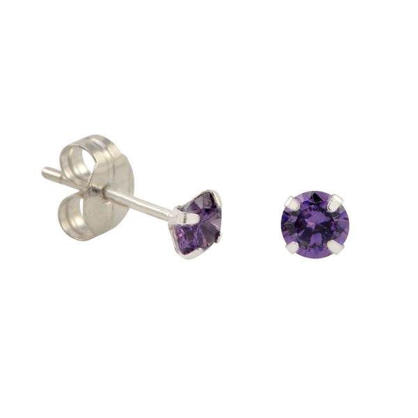 10k White Gold Purple CZ Stud Earrings Cubic Zirconia Round Prong Set - Jewelryland.com
