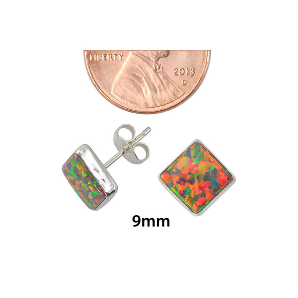 Orange Opal Stud Earrings Sterling Silver 9mm Square - Jewelryland.com