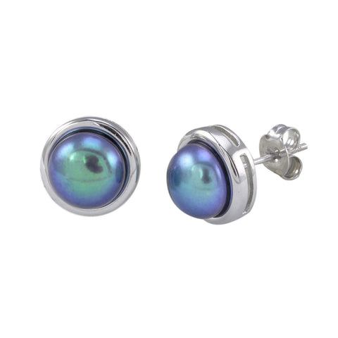 Black Pearl Stud Earrings 11mm Silver Circle Setting .925 Sterling Silver - Jewelryland.com