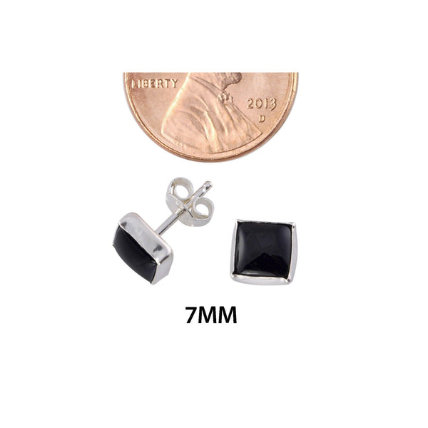 Gemstone Earrings Black Onyx 7mm Square Sterling Silver Handmade in USA - Jewelryland.com