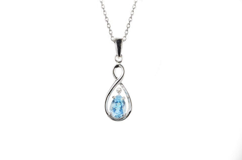 Sterling Silver Blue Topaz (.86) & Diamond (.003ct) Necklace Teardrop Twist, 18" - Jewelryland.com