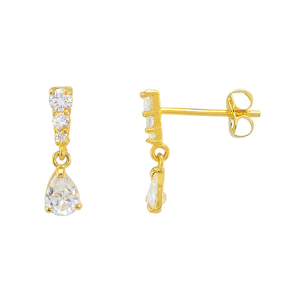 10k Yellow Gold Dangle Earrings Teardrop Cubic Zirconia CZ 12mm x 3mm - Jewelryland.com