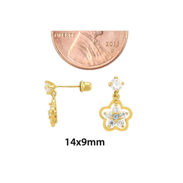 Sterling Silver Flower Dangle Earrings Aqua and White Cubic Zirconia Gold Plated - Jewelryland.com