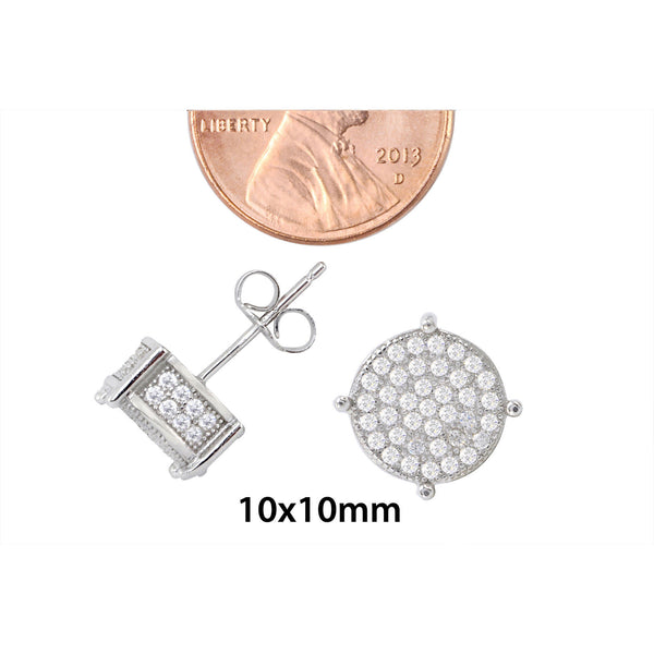 Sterling Silver Cubic Zirconia Stud Earrings Micropave Stones 3d Sidestones 10mm - Jewelryland.com