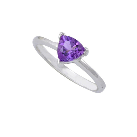 Sterling Silver Genuine Amethyst Gemstone Ring - Trillion Cut - Jewelryland.com