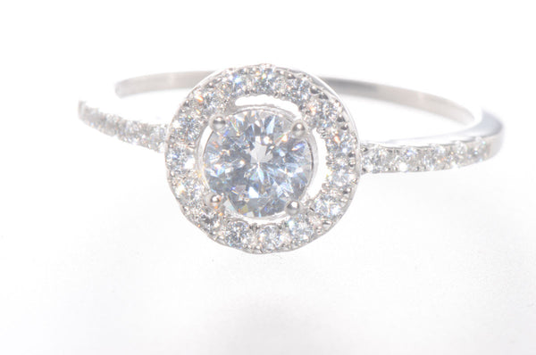 Sterling Silver Cubic Zirconia Ring 5mm Round Center Stone with Accent Stones - Jewelryland.com