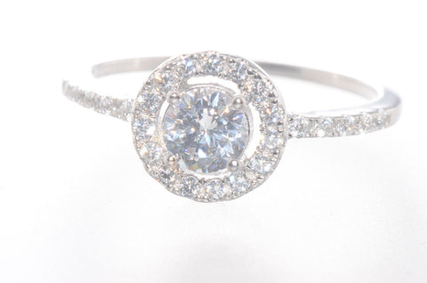 Sterling Silver Cubic Zirconia Ring 5mm Round Center Stone with Accent Stones - Jewelryland.com