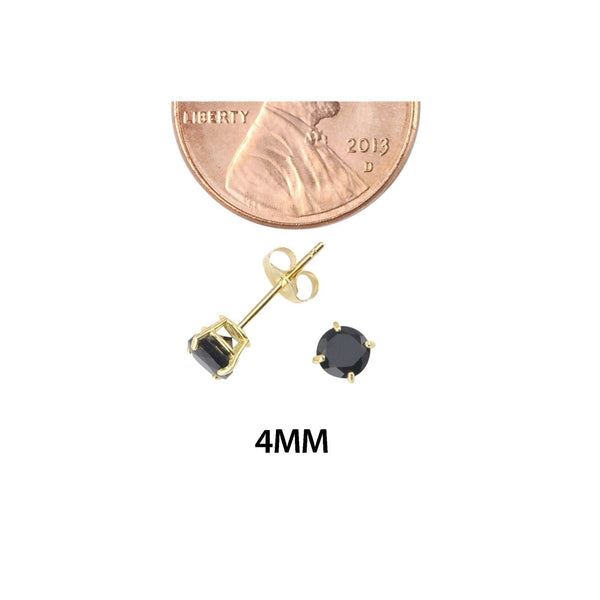 Round Black Onyx Stud Earrings 14k Yellow Gold Basket Set - Jewelryland.com