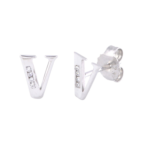 CZ Initial Letter Earrings 925 Sterling Silver All Letters Available A to Z - Jewelryland.com