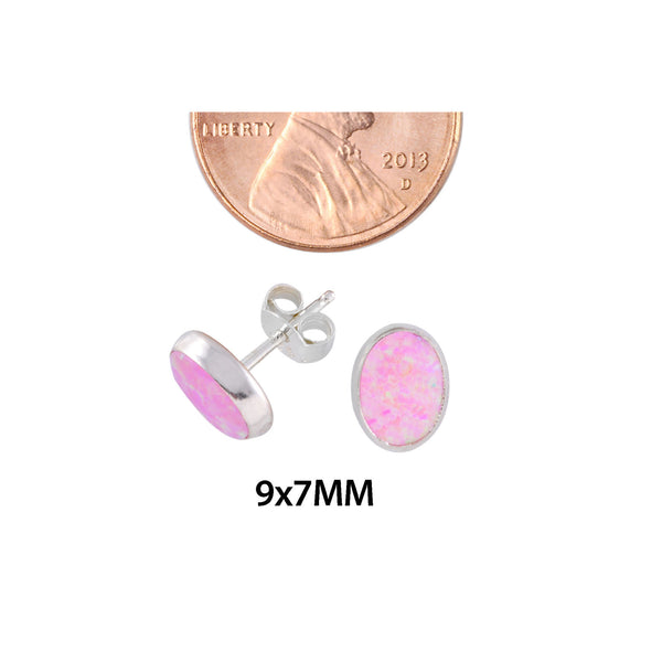 Pink Opal Gemstone Stud Earrings Sterling Silver 7mm x 9mm Oval - Jewelryland.com
