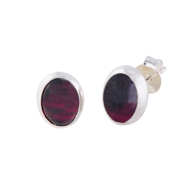Red Garnet Stud Earrings .925 Sterling Silver Gemstone 7mm x 9mm Oval - Jewelryland.com