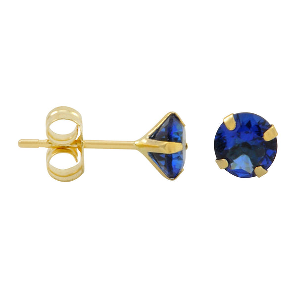 10k Yellow Gold Blue Sapphire CZ Stud Earrings Cubic Zirconia Round Prong Set - Jewelryland.com