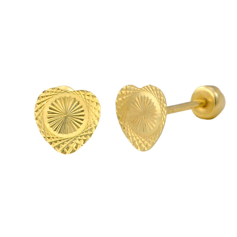 10k Yellow Gold Heart Screwback Earrings Laser Cut Circle Center Design 5mm - Jewelryland.com