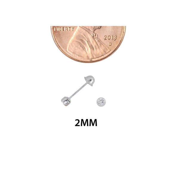 10k White Gold Round Clear CZ Stud Earrings Screwbacks Thick Bezel Setting - Jewelryland.com