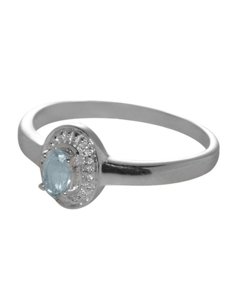 Sterling Silver Diamond Ring .01ct with Blue Topaz 3mm x 5mm Oval Gemstone - Jewelryland.com