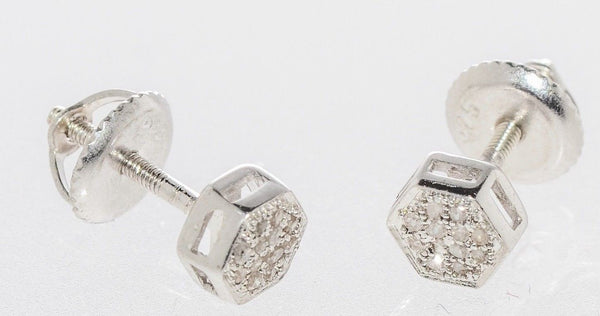 Diamond Stud Earrings (.10 cttw, I-J, I2) Hexagon Sterling Silver Screw Backs - Jewelryland.com