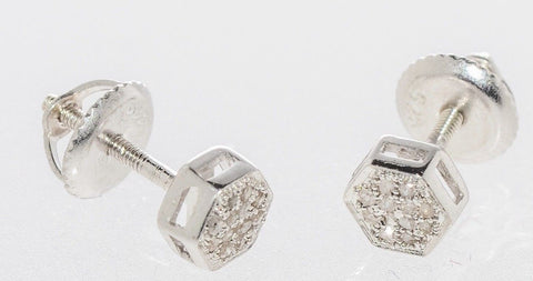 Diamond Stud Earrings (.10 cttw, I-J, I2) Hexagon Sterling Silver Screw Backs - Jewelryland.com