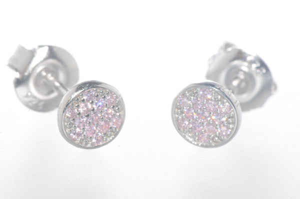 Sterling Silver Pink CZ Stud Earrings Pave Cubic Zirconia 6mm Circle - Jewelryland.com
