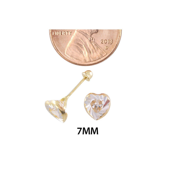 CZ Heart Stud Earrings 10k Yellow Gold Screwback 7mm Laser Cut Design - Jewelryland.com