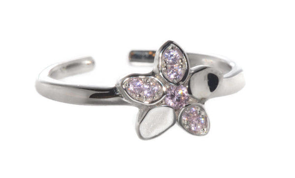 925 Sterling Silver Flower Toe Ring Pink CZ - Jewelryland.com