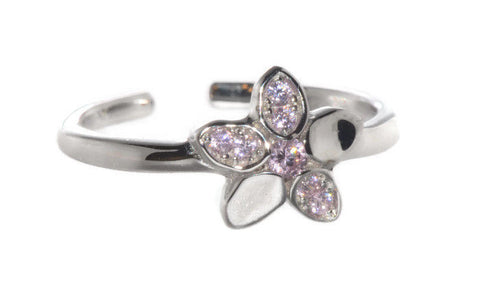 925 Sterling Silver Flower Toe Ring Pink CZ - Jewelryland.com