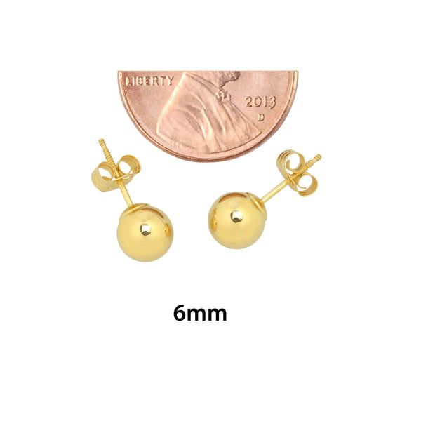 14k Yellow Gold Ball Stud Earrings Special Wing Nut Screwback High Polish - New - Jewelryland.com