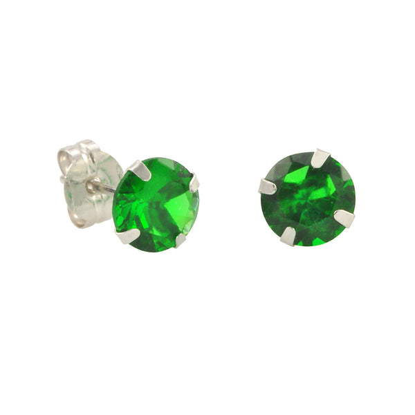 10k White Gold Green Emerald CZ Stud Earrings Cubic Zirconia Round Prong Set - Jewelryland.com