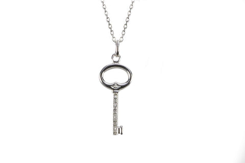 925 Sterling Silver .02ct Diamond Key Pendant Necklace - Jewelryland.com