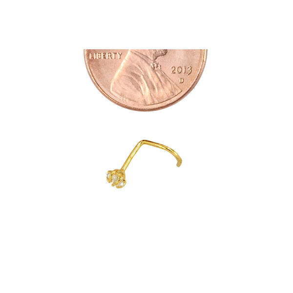 4mm CZ Star Nose Stud 22G 14k Yellow Gold Nose Screw - Jewelryland.com