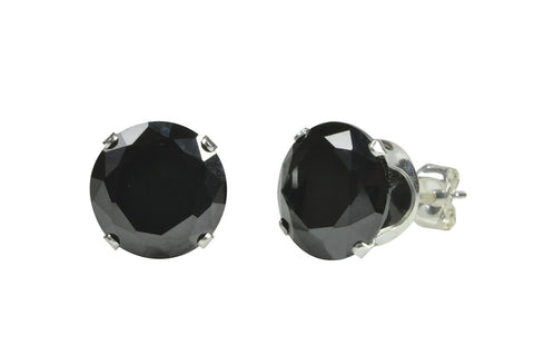Round Black CZ Stud Earrings .925 Sterling Silver Prong Setting 2mm-10mm - Jewelryland.com