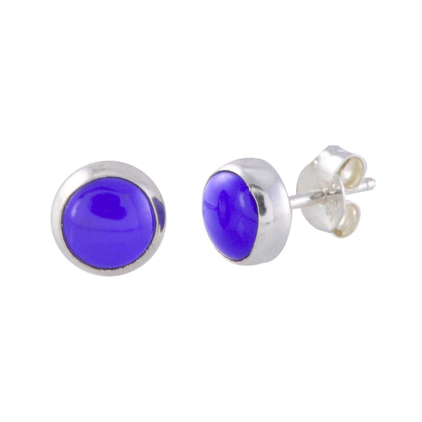 925 Silver Lapis Stud Earrings Gemstone 7mm Round - Jewelryland.com