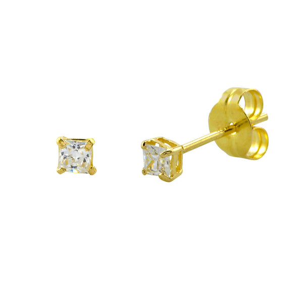 10k Yellow Gold Square Stud Earrings Clear CZ Cubic Zirconia Princess Cut Basket - Jewelryland.com