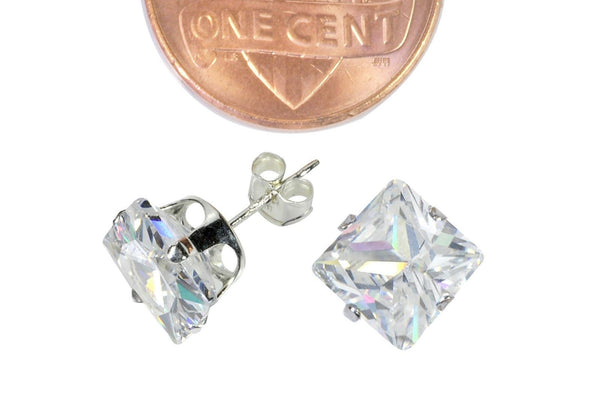 925 Sterling Silver Square Princess Cut Clear CZ Stud Earrings Prong Set - Jewelryland.com