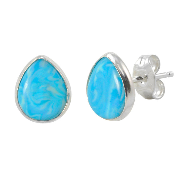 Larimar Gemstone Earrings Sterling Silver Pear Shaped 10mm x 8mm - Jewelryland.com