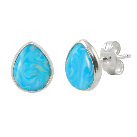 Larimar Gemstone Earrings Sterling Silver Pear Shaped 10mm x 8mm - Jewelryland.com