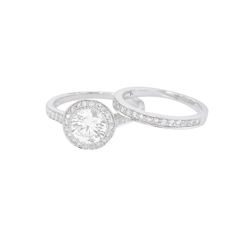 Womens Engagement Ring Set Bridal Clear CZ .925 Sterling Silver - Jewelryland.com