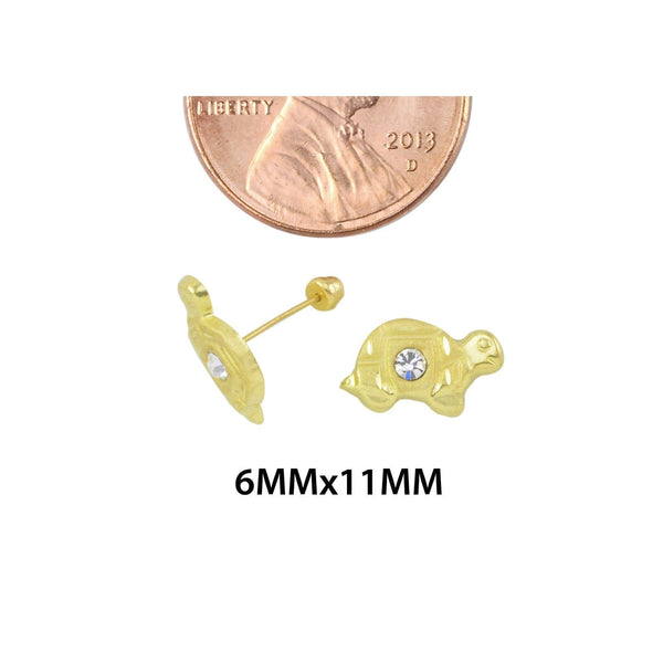 10k Yellow Gold Turtle Stud Earrings Screwbacks White Cubic Zirconia - Jewelryland.com