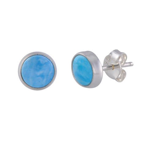Sterling Silver Gemstone Earrings Larimar 7mm Round - Jewelryland.com