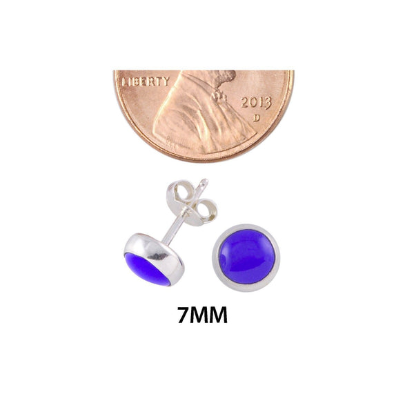 925 Silver Lapis Stud Earrings Gemstone 7mm Round - Jewelryland.com