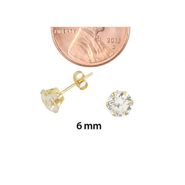 14k Yellow Gold 6 Prong Round Cubic Zirconia CZ Stud Earrings - Jewelryland.com
