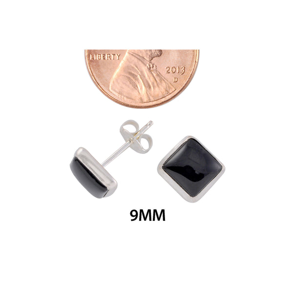 925 Sterling Silver Black Onyx Gemstone Stud Earrings 9mm Square - Jewelryland.com