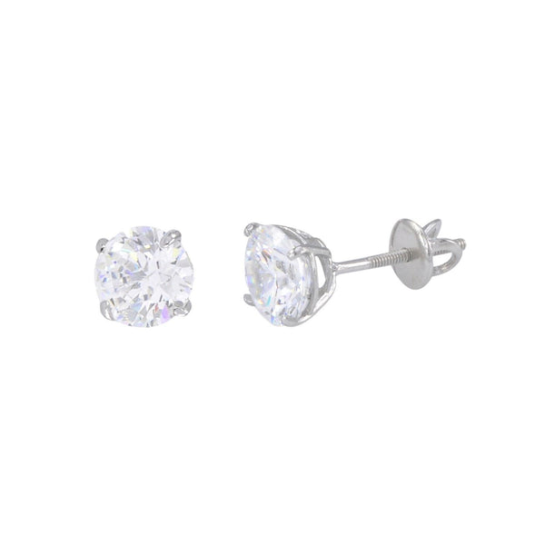 Sterling Silver Round Clear Cubic Zirconia Earrings Screwback Basket Setting - Jewelryland.com