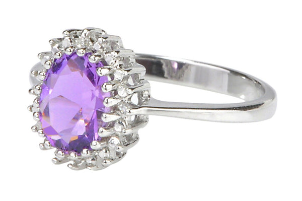 925 Sterling Silver 1ct Amethyst & Diamond Ring - Jewelryland.com