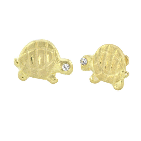 10k Yellow Gold Turtle Stud Earrings Screwbacks White Cubic Zirconia - 8mm - Jewelryland.com