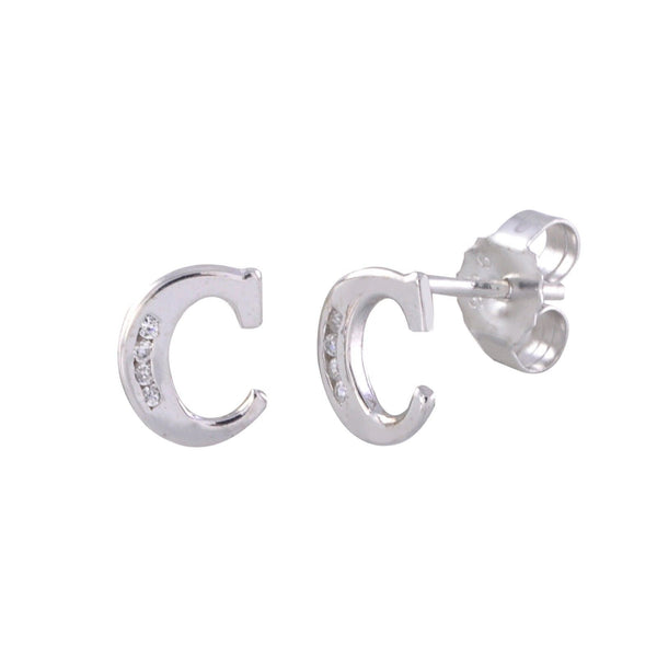 CZ Initial Letter Earrings 925 Sterling Silver All Letters Available A to Z - Jewelryland.com