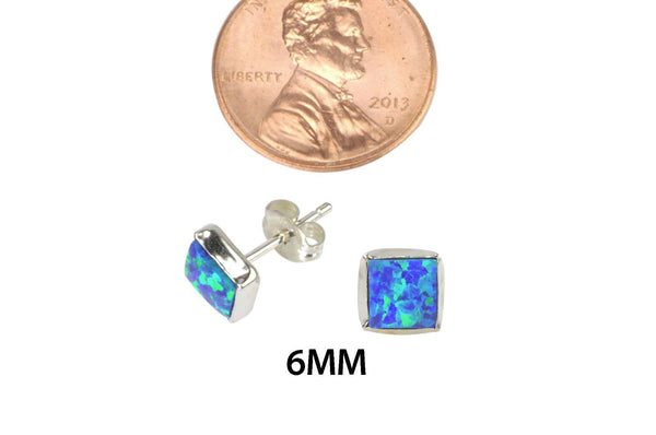 Navy Blue Green Opal Gemstone Studs 925 Sterling Silver Earrings 7mm Square - Jewelryland.com