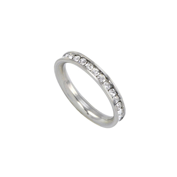 Eternity Ring Stainless Steel White CZ Stones Stackable Band 3mm - Jewelryland.com