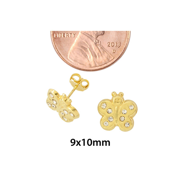 10k Yellow Gold CZ Butterfly Stud Earrings with Pushbacks 9x10 - Jewelryland.com