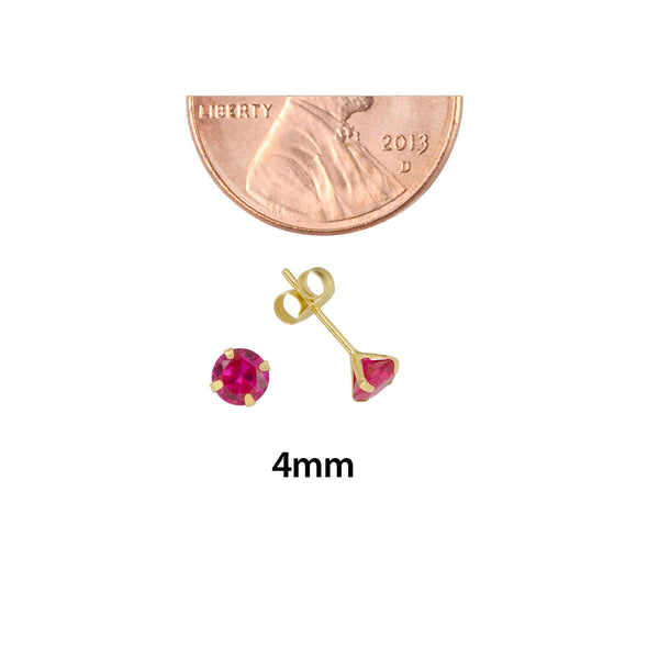 10k Yellow Gold Red Ruby CZ Stud Earrings Cubic Zirconia Round Prong Set - Jewelryland.com